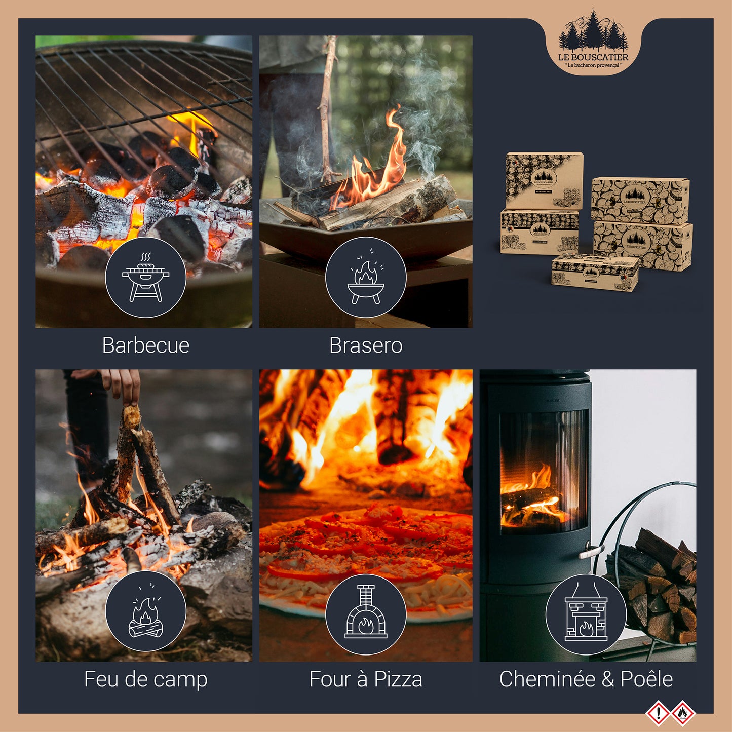 cupcake allumes-feu premium en sciure de bois pour barbecue et brasero
