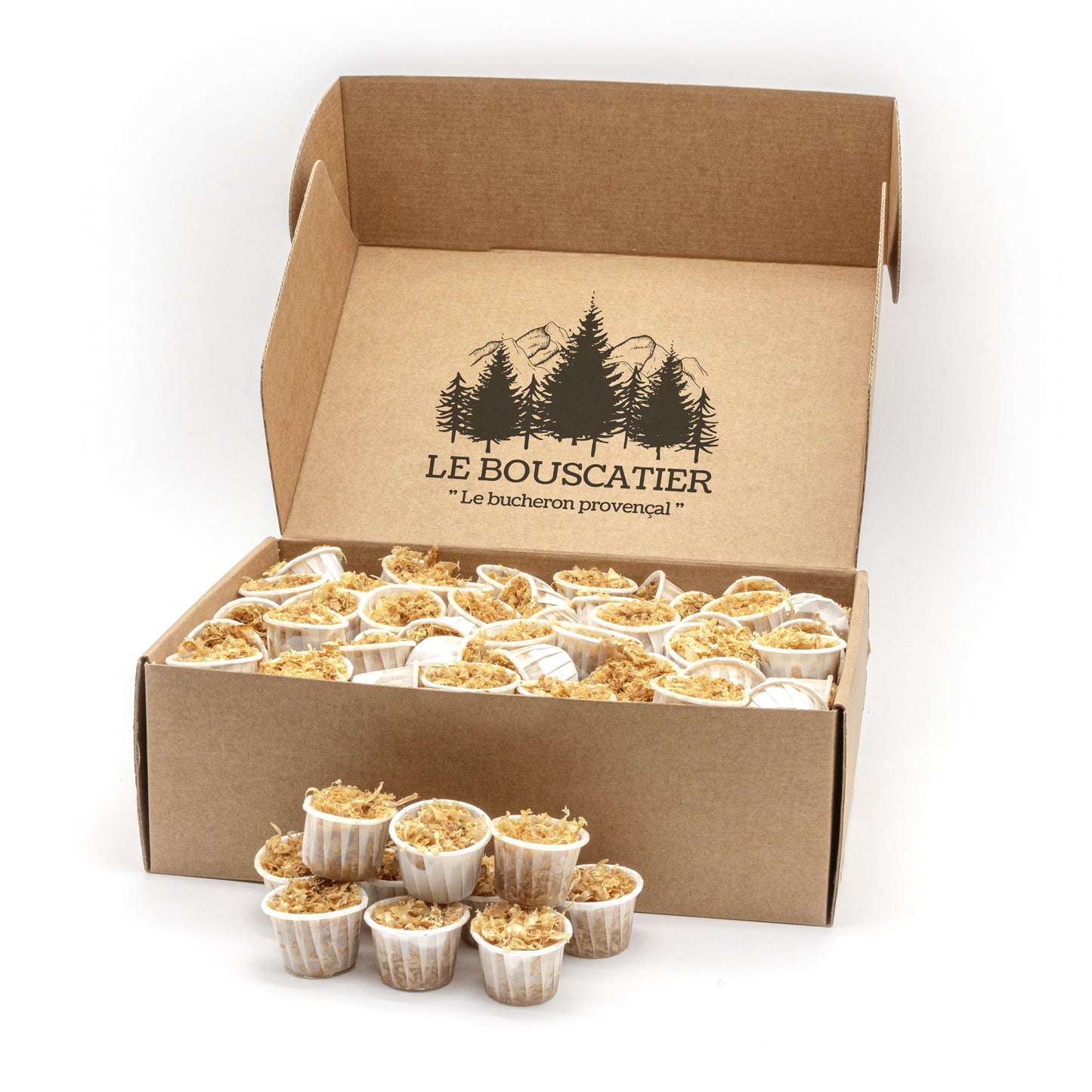 100/120u cupcake allumes-feu premium en sciure de bois 100% naturel pour barbecue et brasero