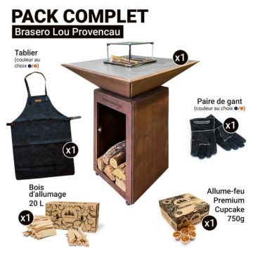 PACK - Brasero Lou Provençau + tablier + paire de gants + bois d'allumage + allume-feu