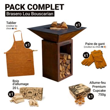 PACK - Brasero Lou Bouscarian + tablier + paire de gants + bois d'allumage + allume-feu