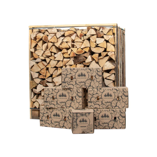 Box 1,5 stères 30cm Bois de Chauffage Sec / 30kg Bois d'allumage / 2KG Allume-feu Laine et Cire de Bois 100% Naturel pour cheminée poêle cuisinière brasero Barbecue