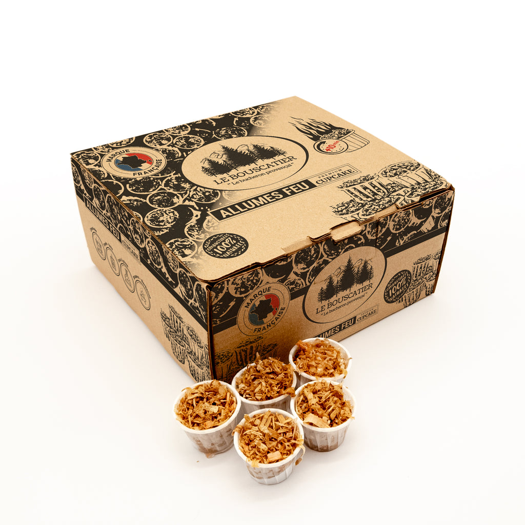 100u cupcake allumes-feu premium en sciure de bois 100% naturel pour barbecue et brasero
