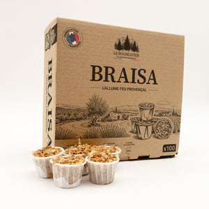 100u Braisa allumes-feu premium en sciure de bois 100% naturel pour barbecue et brasero
