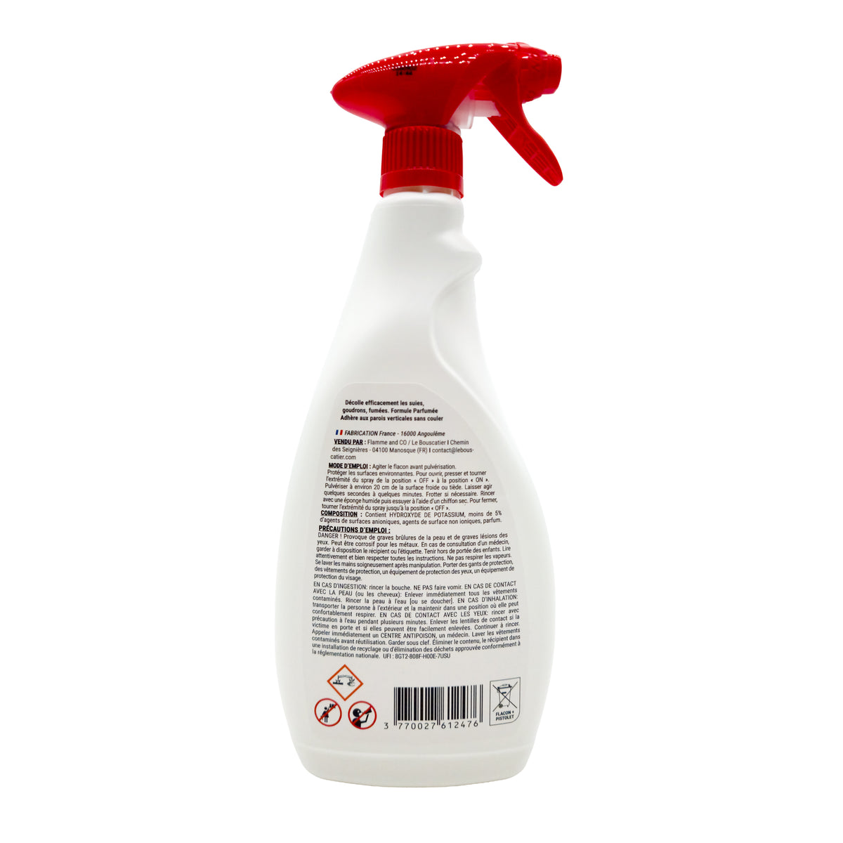 CLARIA - Le Bouscatier Nettoyant Vitre Insert et Poêle 750ml – Spray pour Poêle à Bois et à Granulés, Cheminée – Élimine Suie, Goudron et Dépôts de Fumée – Formule Adhérente Sans Coulure