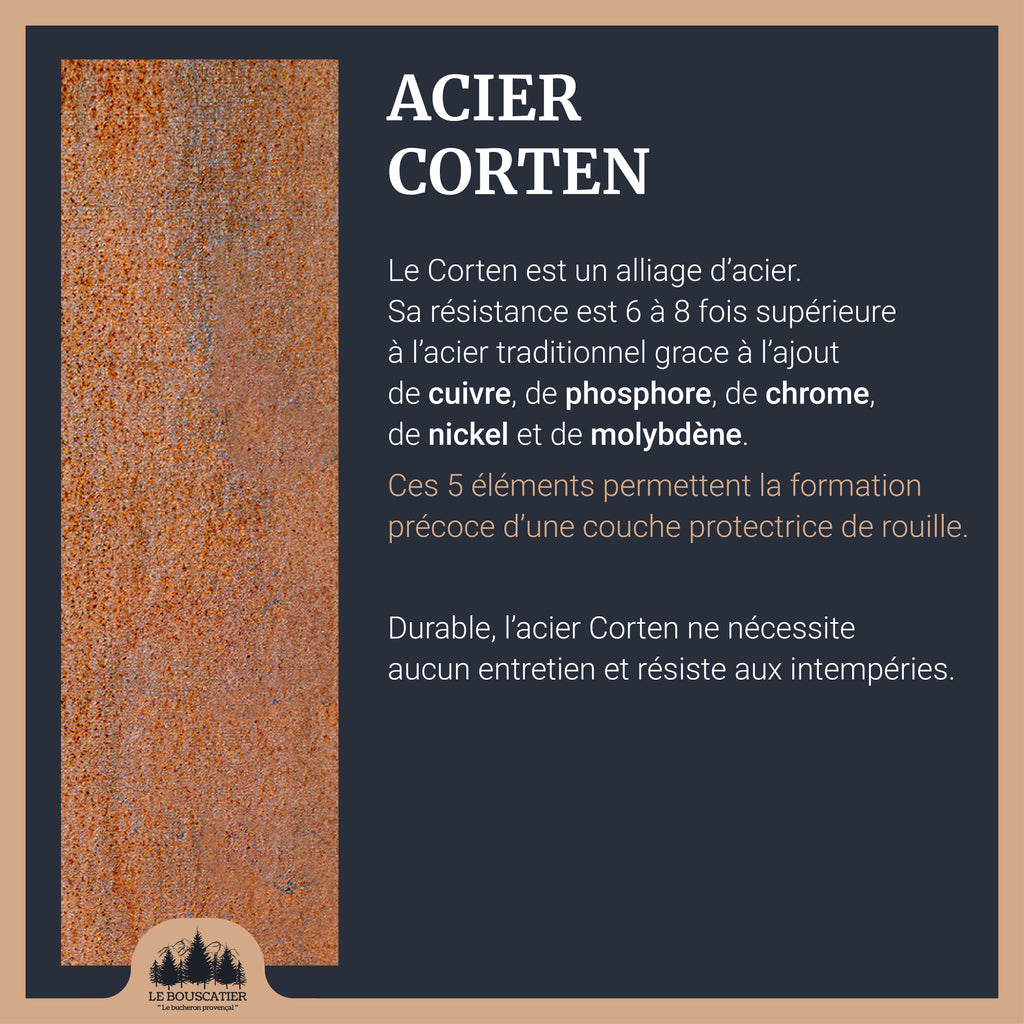 Lou Provençau rond ⌀ 62cm - Brasero plancha rond en acier corten avec rangement bûches - grille et stop food inclus