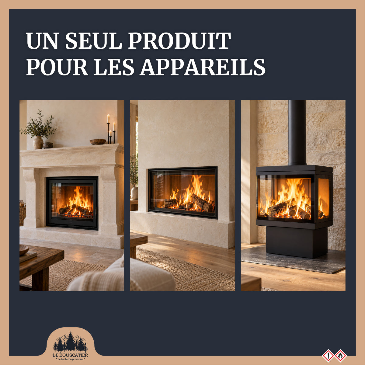 CLARIA - Le Bouscatier Nettoyant Vitre Insert et Poêle 750ml – Spray pour Poêle à Bois et à Granulés, Cheminée – Élimine Suie, Goudron et Dépôts de Fumée – Formule Adhérente Sans Coulure