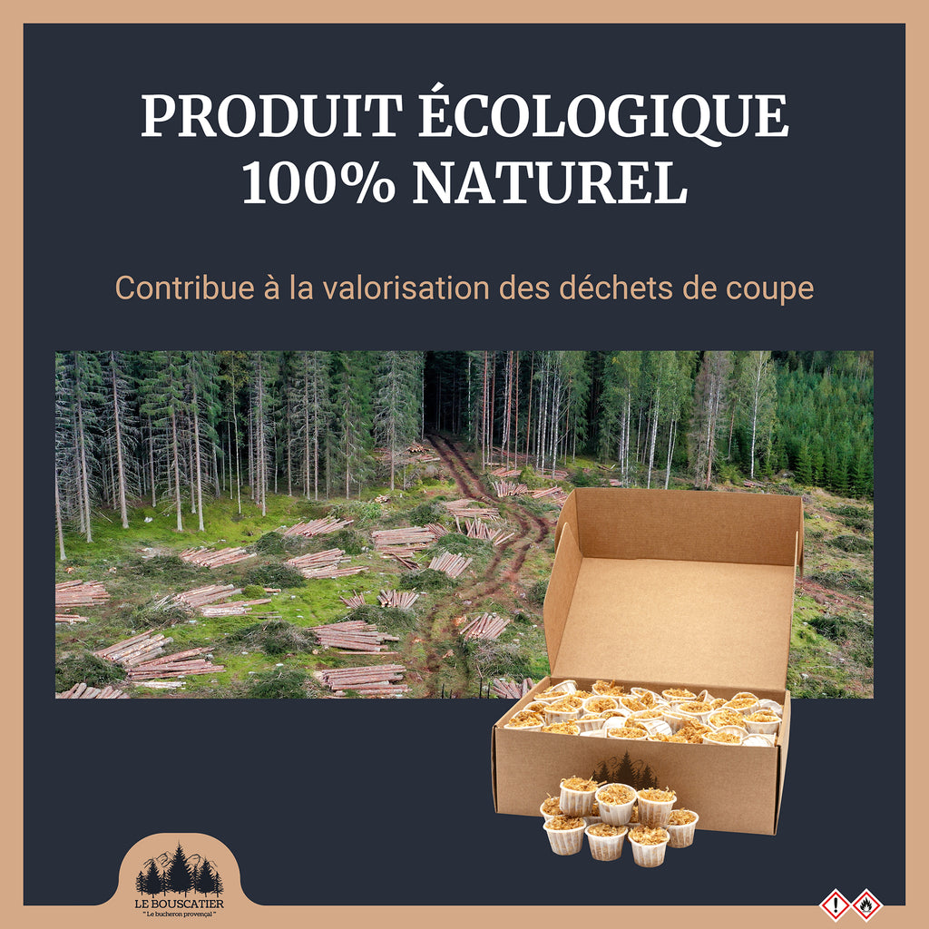 200u cupcake allumes-feu premium en sciure de bois 100% naturel pour barbecue et brasero