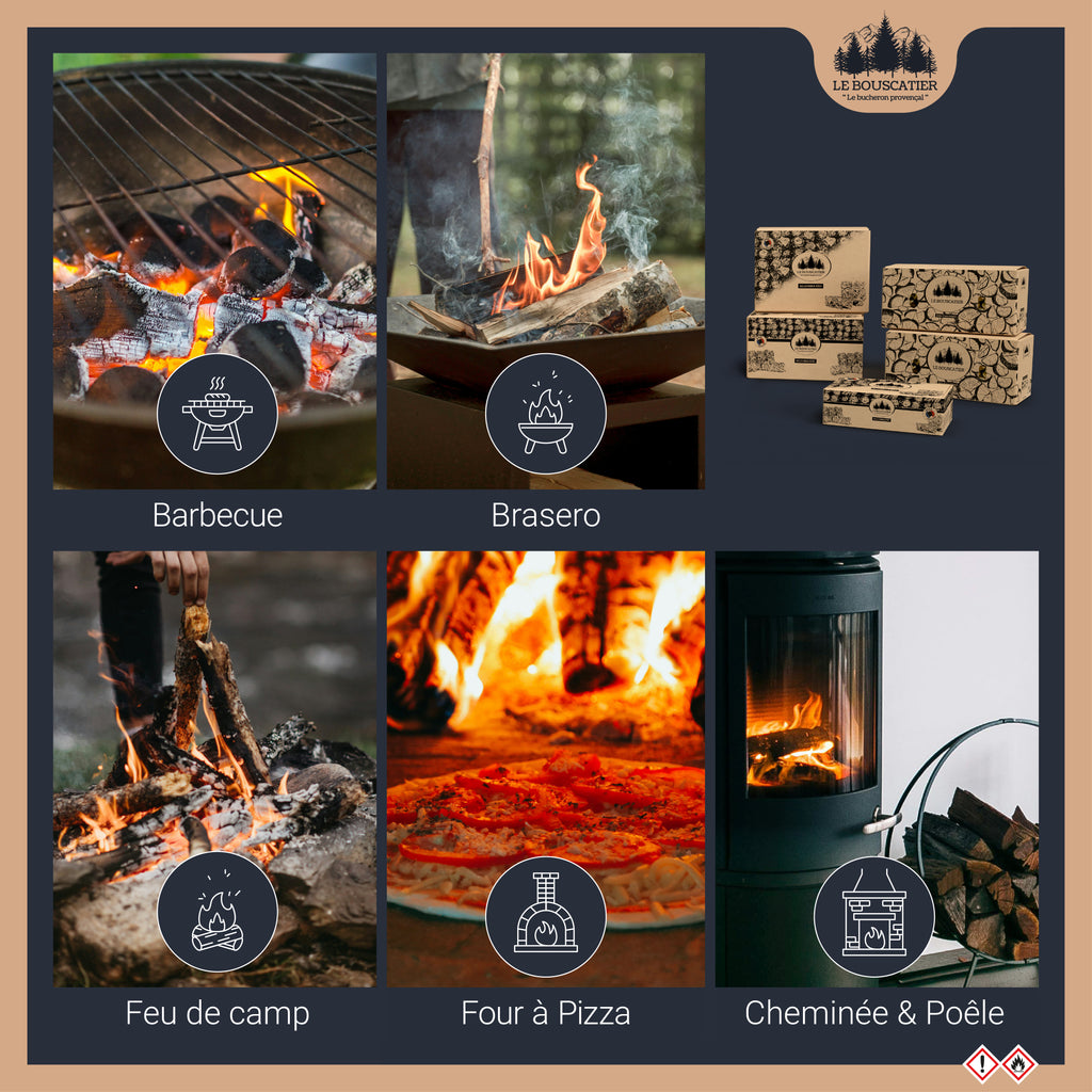 Bois d'allumage pour brasero, barbecue, poêle et cheminée