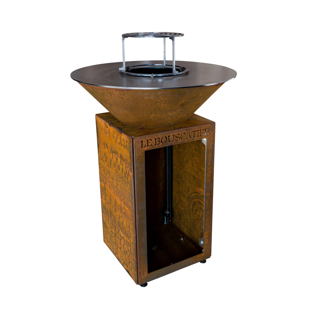 Lou Provençau rond ⌀ 62cm - Brasero plancha rond en acier corten avec rangement bûches - grille et stop food inclus