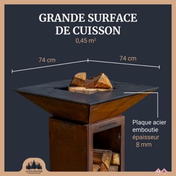 Lou Bouscarian - Brasero plancha avec Rangement bûches en acier corten-  Grille et stop food inclus